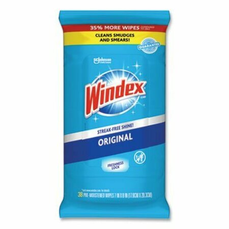 SC JOHNSON Windex, GLASS AND SURFACE WET WIPE, CLOTH, 7 X 8, 38/PACK, 38PK 319251EA